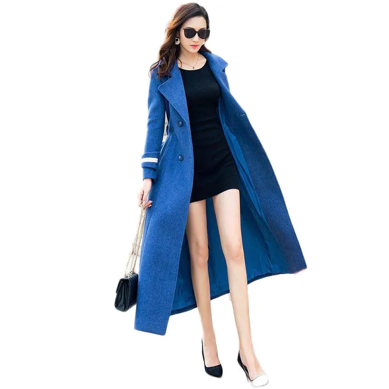 

2019 Autumn Winter 1PC Women's Wool Coat New Fashion Long Woolen Jacket Double Breasted Slim Type Female Cashmere Outerwear M160
