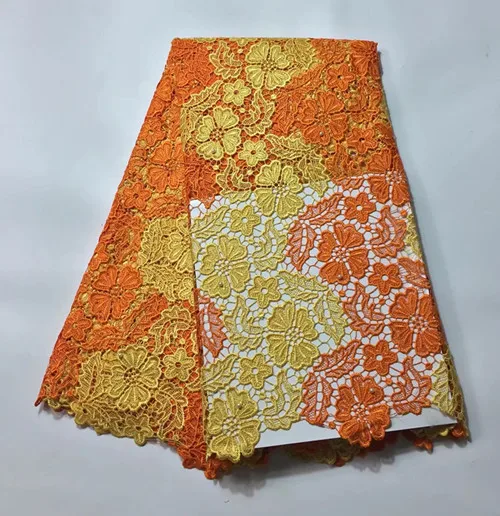 BY216 (5 jardas/pc) duas cores partido Africano tecido de renda guipure tecido de renda lindo Amarelo e laranja 2017 nova para o vestido charmoso