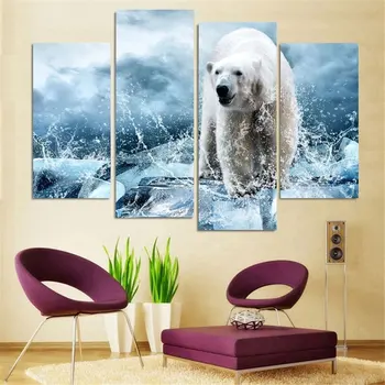 

4 Pieces Wall Painting Iceberg Polar bear Seals Home Decorative Art Picture Paint On Canvas Prints (No Frame) Posters And Prints