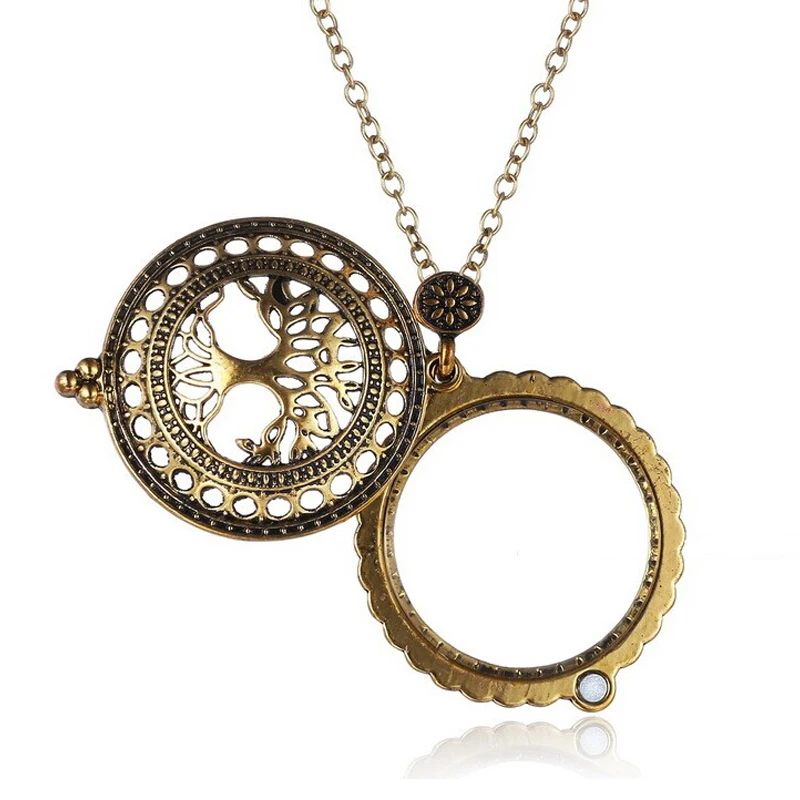 Retro Antique Statement Necklace Shellhard Crystal Cat Magnifying Glass Pendant Long Chain Necklace Fashion Jewelry For Women