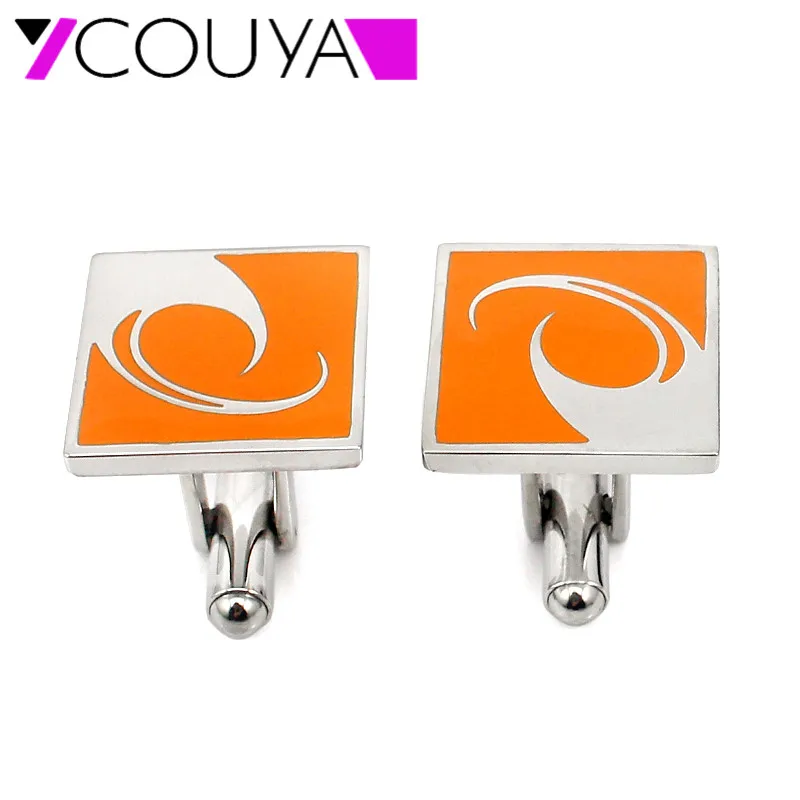 

Fashion metal 316L stainless steel silver color square cuff links with orange enamel for men jewelry 2018 Free shipping
