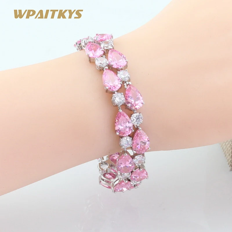 Серебряные цветные браслеты розовый белый AAA кубический цирконий модные ювелирные изделия для женщин подарочная коробка