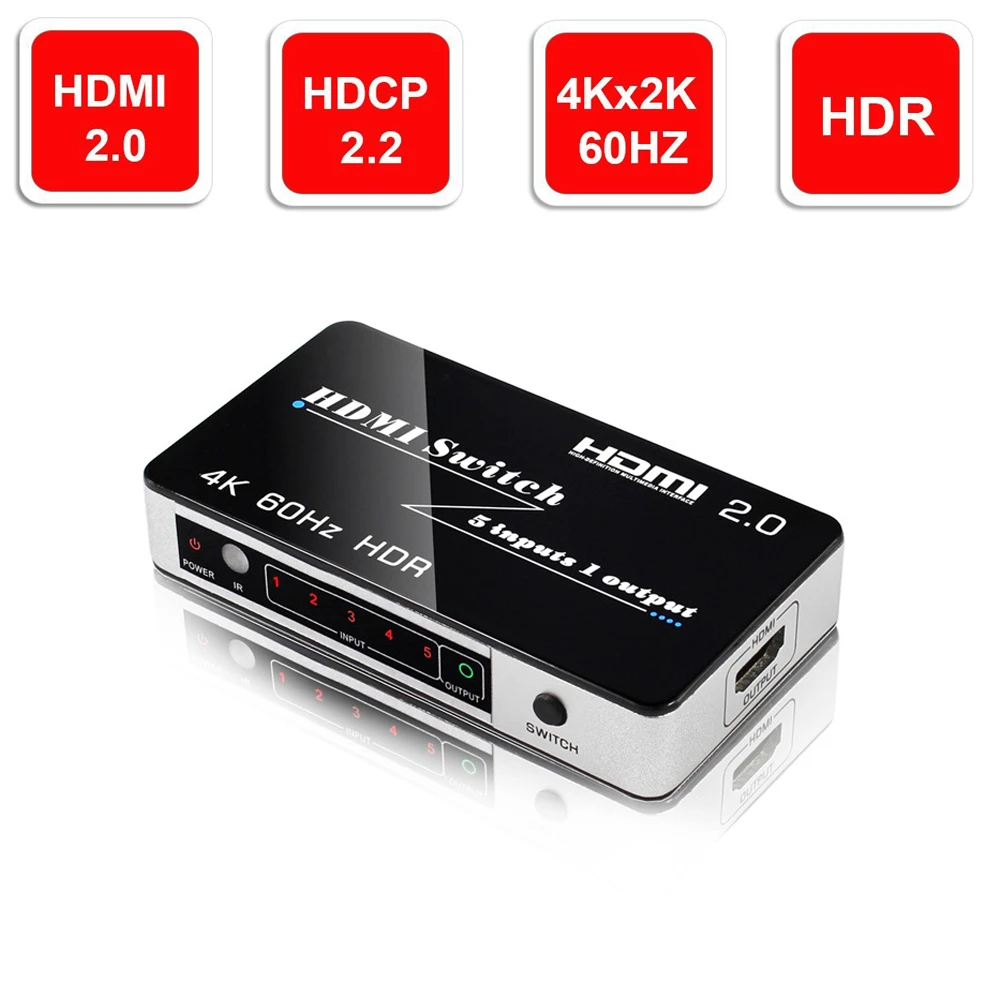 

Navceker 4K 60Hz HDMI 2.0 Switch with HDR HDCP 2.2 UHD HDMI Switch 2.0 5 Port HDMI Switch Box 3 Port 4K Switch for PS4 Pro HDTV