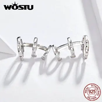 

WOSTU Double Ear Cuff Hole Earrings 925 Sterling Silver Twirl Circle Stud Earrings For Women Girls Party Jewelry FNE085