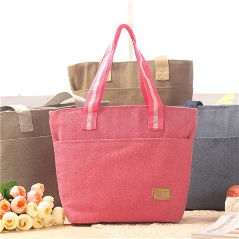 Popular Trendy Canvas Picnic Tote Lunch Bags Portable Utility Solid