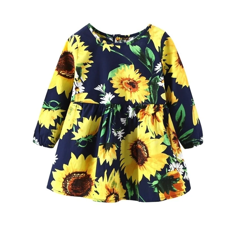 

Sunflower Print Sweet Long Sleeve Dress Baby Girl Fashion New Spring Autumn High Quality Street Style Dress