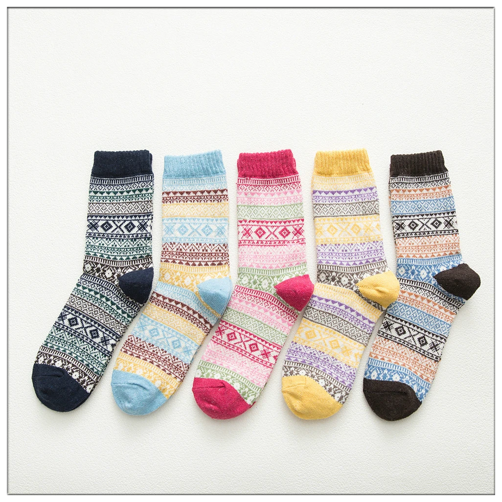 Новые релиз зимние женские толстые теплые красочные ромбовидные решетки свежий Harajuku модные шерстяные носки 5 пар