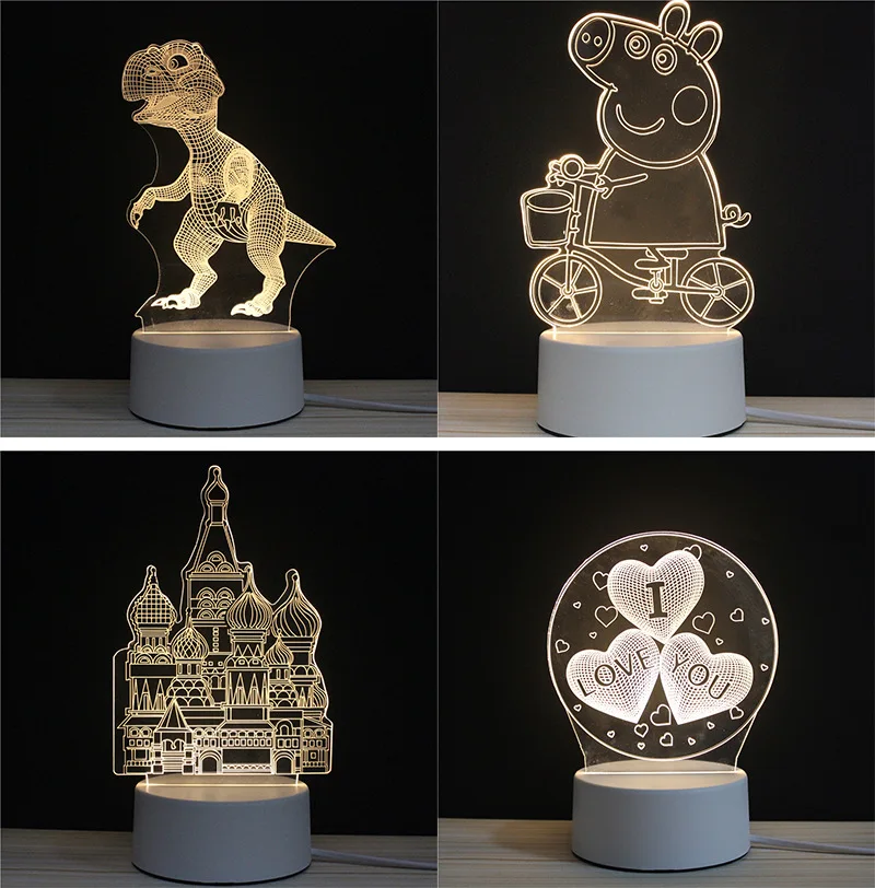 СВЕТОДИОДНЫЙ 3D иллюзия Ночник DIY дизайн WarmWhite RGB огни акриловый Декор