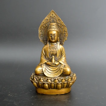 

Pure copper large lotus Guanyin statues, craft collections, home decorations.