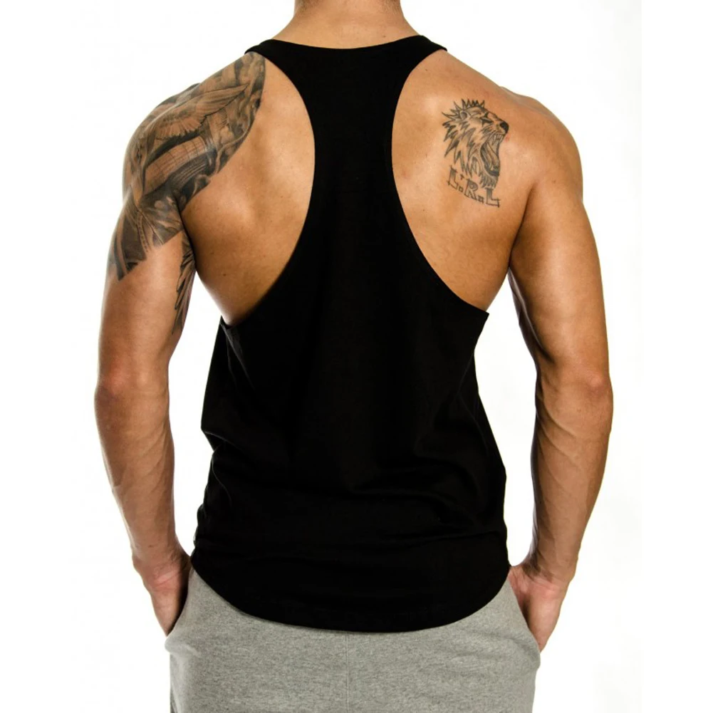 Men Plunging Round Neck Print Sports Tank Top