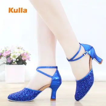

Closed Toe Woman Tango/Latin/Ballroom Shoes for Dancing High Heels 5cm/7cm Women Salsa Party Dance Shoes Blue/Gold/Red Soft Sole