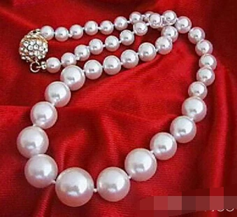 

huij 003401 8-10-12 mm White South Sea Shell Pearl Tower Beads 18KGP Crystal Clasp Necklace