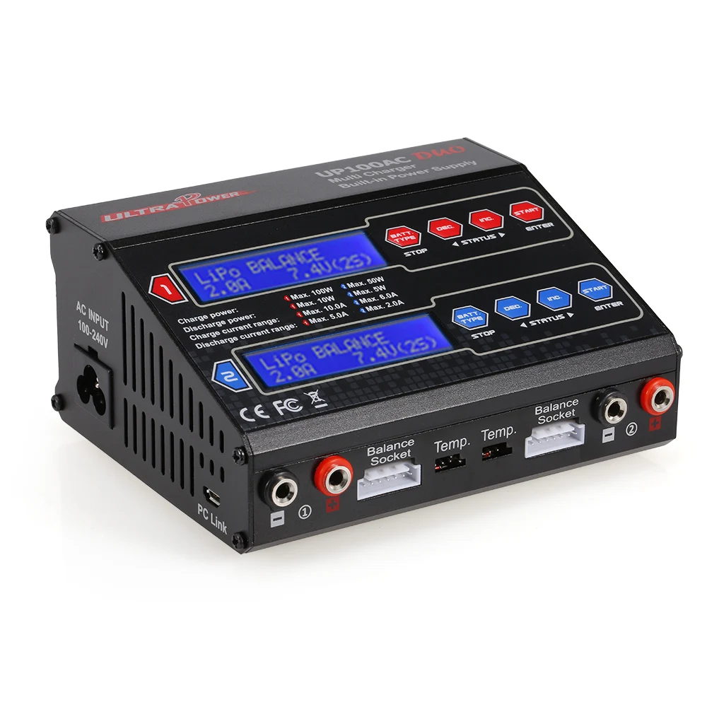 

RC Power UP100AC DUO 100W Cyclic Charging/discharging LiIo/LiPo/LiFe/NiMH/NiCD Battery Balance Charger Discharger for RC Dron