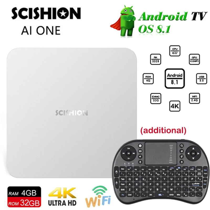 

SCISHION AI ONE smart TV Box android 8.1 4GB 32GB WiFi Set Top Box BT4.0 Media Player Display Screen Voice Control Set-top Box