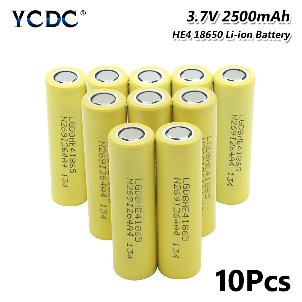 YCDC новые аккумуляторные 3,7 V 2500mAh литиевые батареи высокого стока 35A натуральная HE4 18650 батарея для фонарика