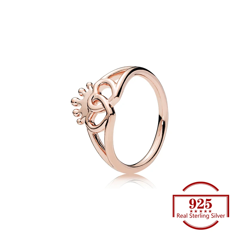 

925 Sterling Silver Rose Gold Color Crown Heart-shaped Creative Ring Fits Trendy Jewelry Original Ring Women Jewelry Party Gift