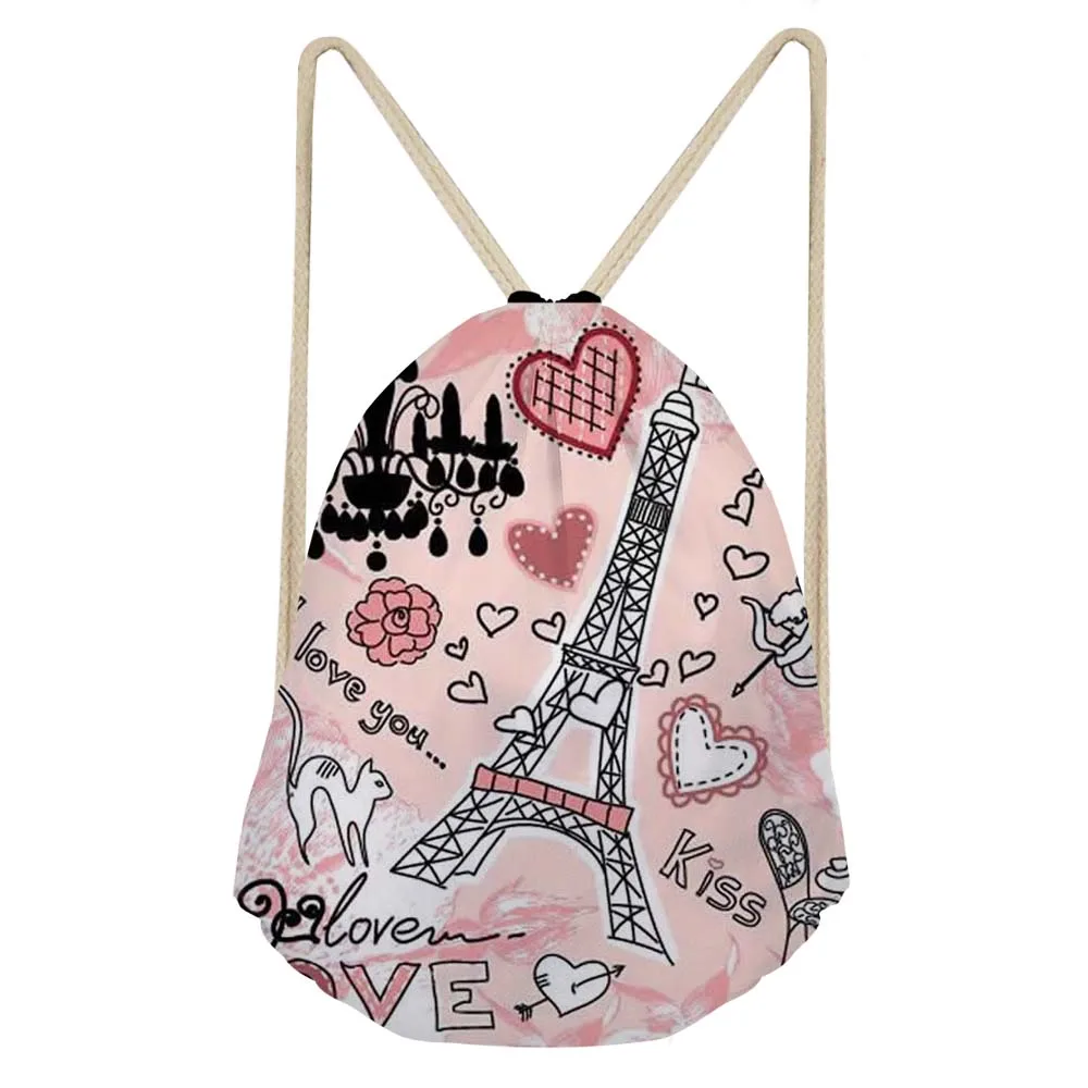 

FORUDESIGNS Women's Paris Eiffel Tower Print Small Travel Backpack School Drawstring Bag for Teenage Girls Pocket Female Bagpack