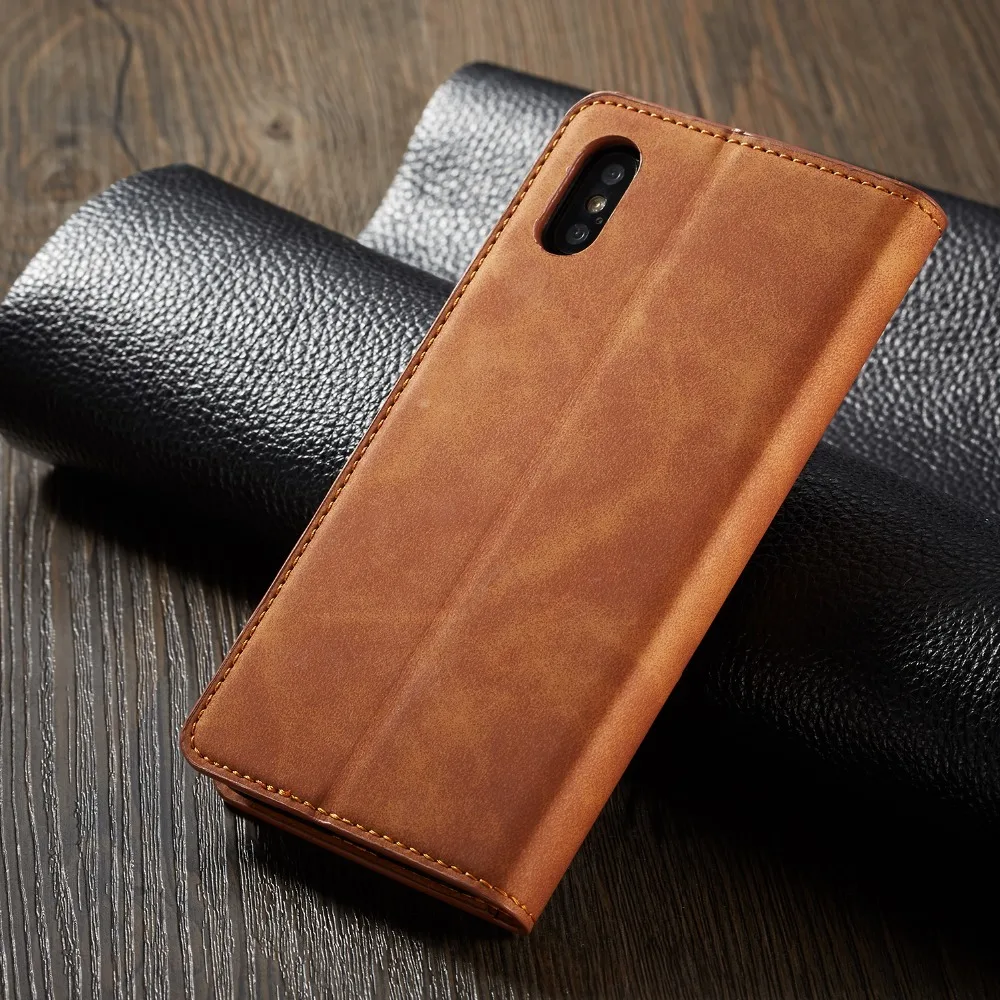Роскошный кожаный чехол для iphone X Xs Xr 6s 7 8 Plus с откидной крышкой Магнитный книжка
