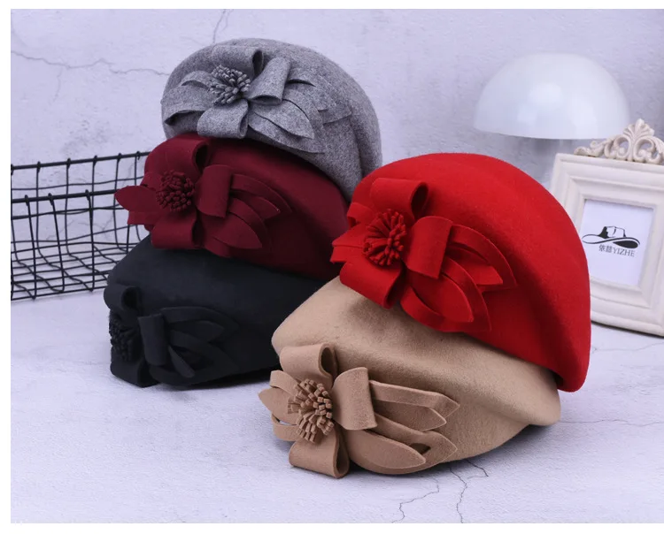 Женские зимние вечерние шляпка для официальных мероприятий английская Мода Elengant нерегулярные шерстяные фетровые шляпы цветочные Bowler женские фетровые шляпы