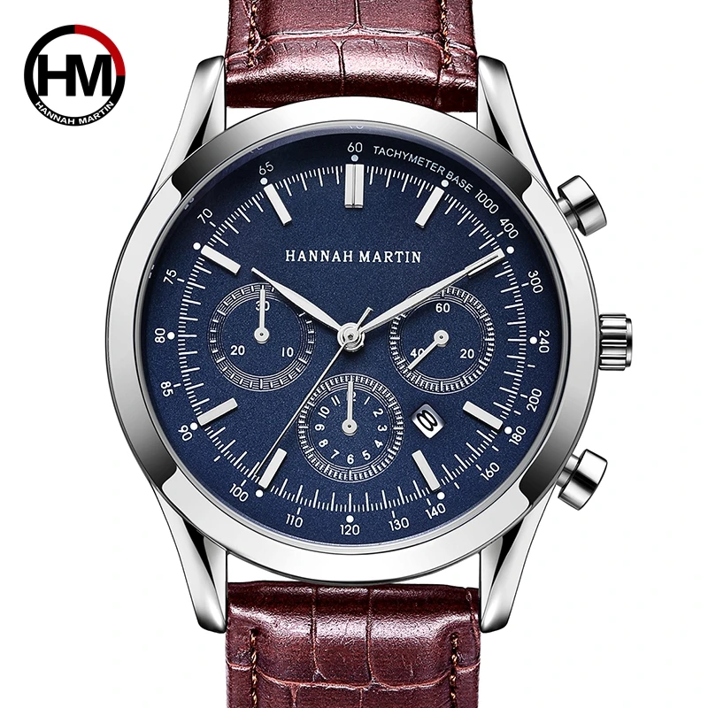 

HANNAH MARTIN Mens Watches Fashion Faux Leather Top Brand Luxury 3ATM Water Resistant