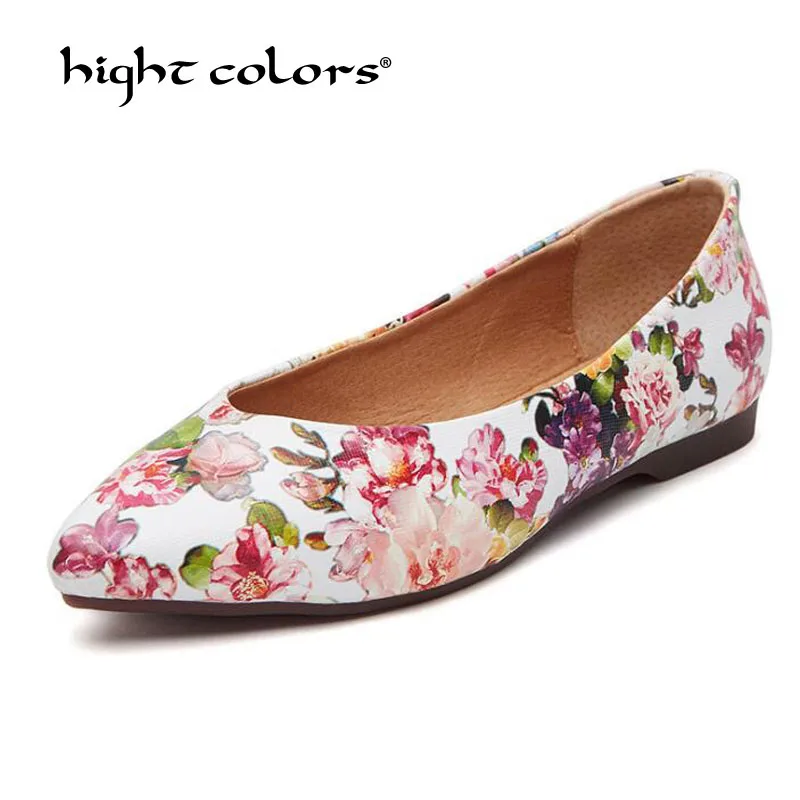 

2019 New Spring Summer Shoes Woman Flower Print Flats Womens Loafers Ladies Leather Shoes Zapatos Mujer Plus Size 39 PI-428