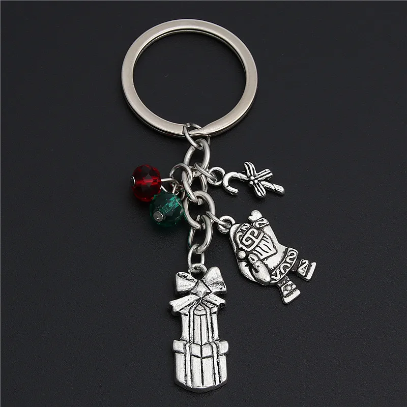 

1pc Christmas Santa Snowman Pendants Keychain Ring Pendant Key Ring Lovely With Colorful Beads Christmas Gift Girl