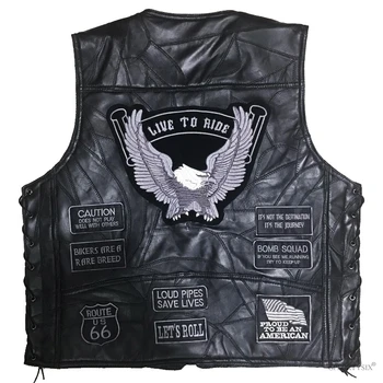 Men Biker Leather Motorbike Vest Black Motorcycle Hip Hop Waistcoat Vintage Male  Punk Solid Spring Sleeveless Jacket 1