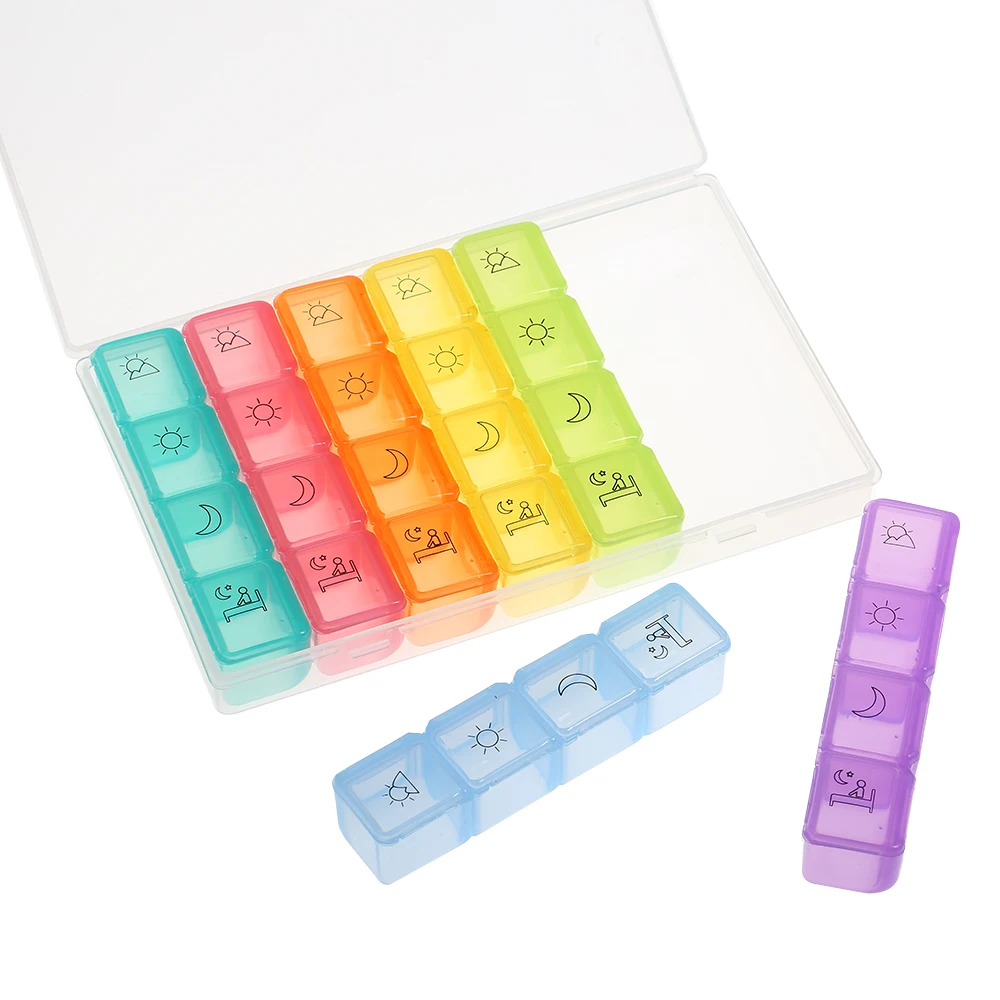 

Mini Week 7Day Medicine Pill Storage Box Case Pillbox Container Holder Portable Medication Organizer 28 Slots With Lid Dispenser