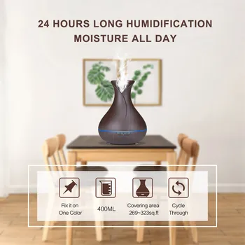 

VVPEC 400ml LED Ultrasonic Timer Aroma Essential Oil Diffuser 12W 7 Colors Flash Lights Humidifier for Home Office
