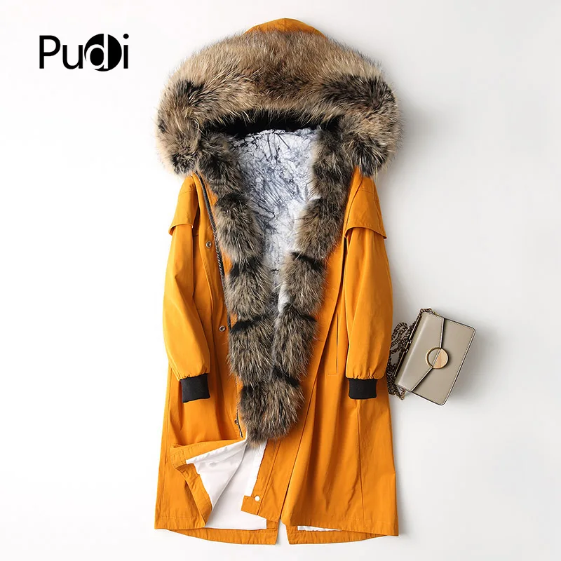 

PUDI A68731 women's winter warm cotton polyester parka coat with real fox raccoon fur collar coat lady coat jacket overcoat