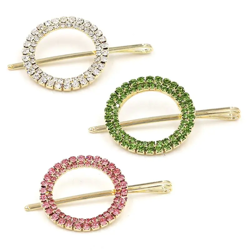 

Korean Minimalist Hollow Circle One Word Hairpin Women Two Rose Glitter Colored Rhinestone Hairy Styling Clip Ponytail Barrette