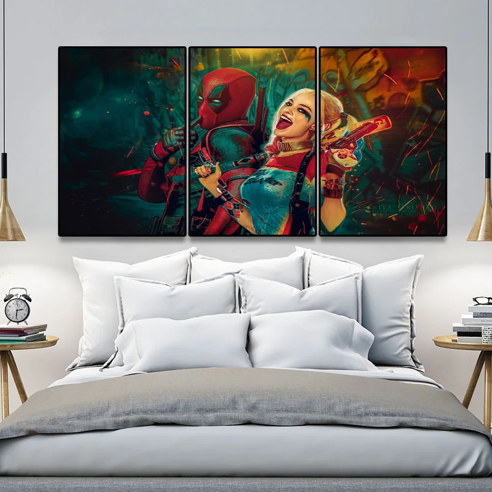 3Pcs Suicide Squad Harley Quinn Joker Canvas Art Painting Home Decor