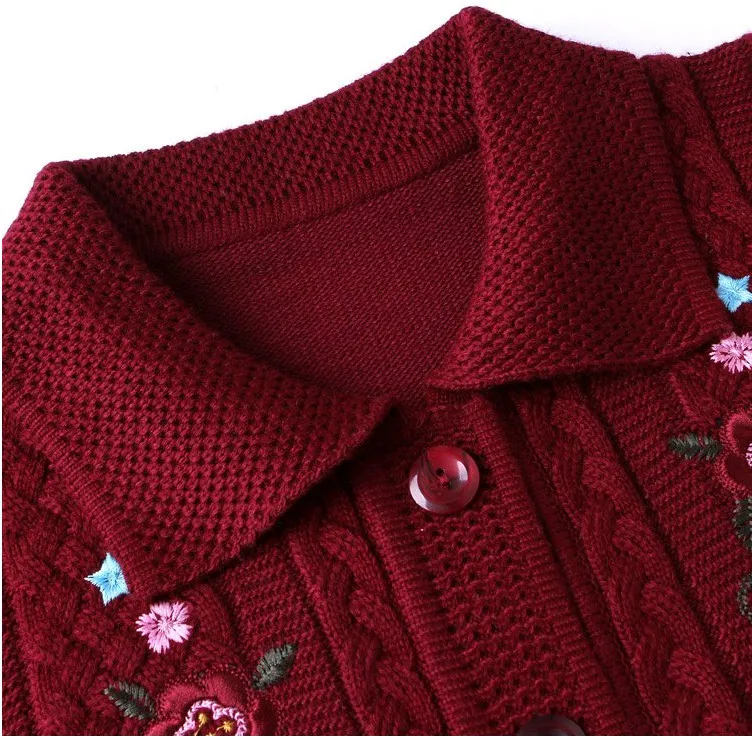 Вязаный женский кардиган, свитер с вышивкой, трикотажное пальто, весна-осень, Новые Топы для мамы среднего возраста, джемпер, одежда для бабушек
