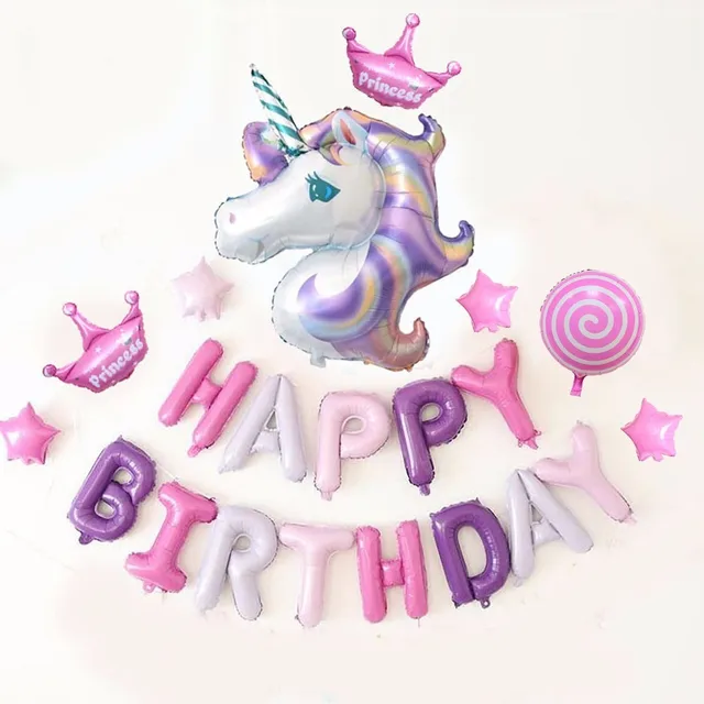 1 Set Pink Purple Princess Unicorn Balloons Happy Birthday