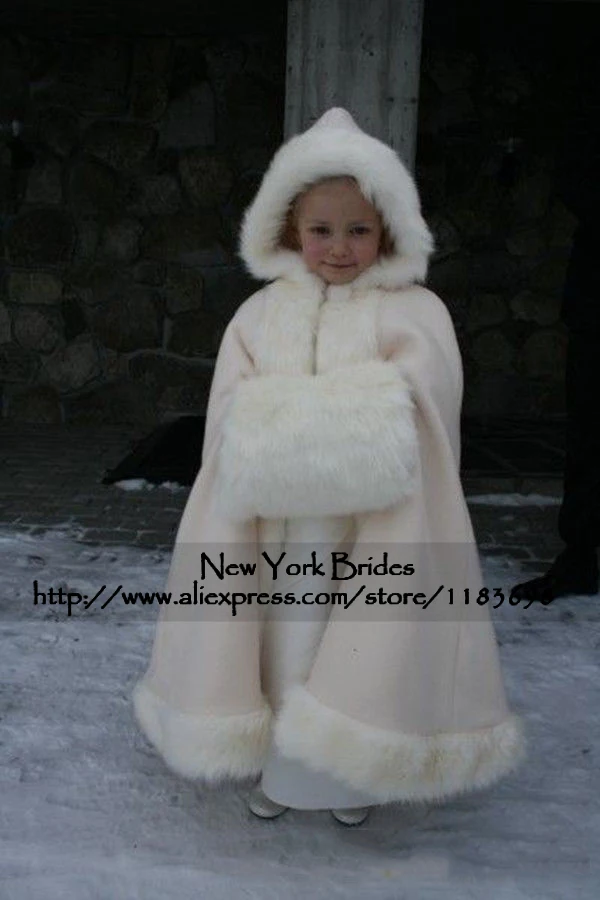 Hooded Long Floor Length Cape Ivory White Wedding Cloaks Faux Fur Hooded Long Floor Length Cape Ivory White Wedding Cloaks Faux Fur Jacket For Winter Kid Flower Children Outerwear Coats In Jackets Wrap