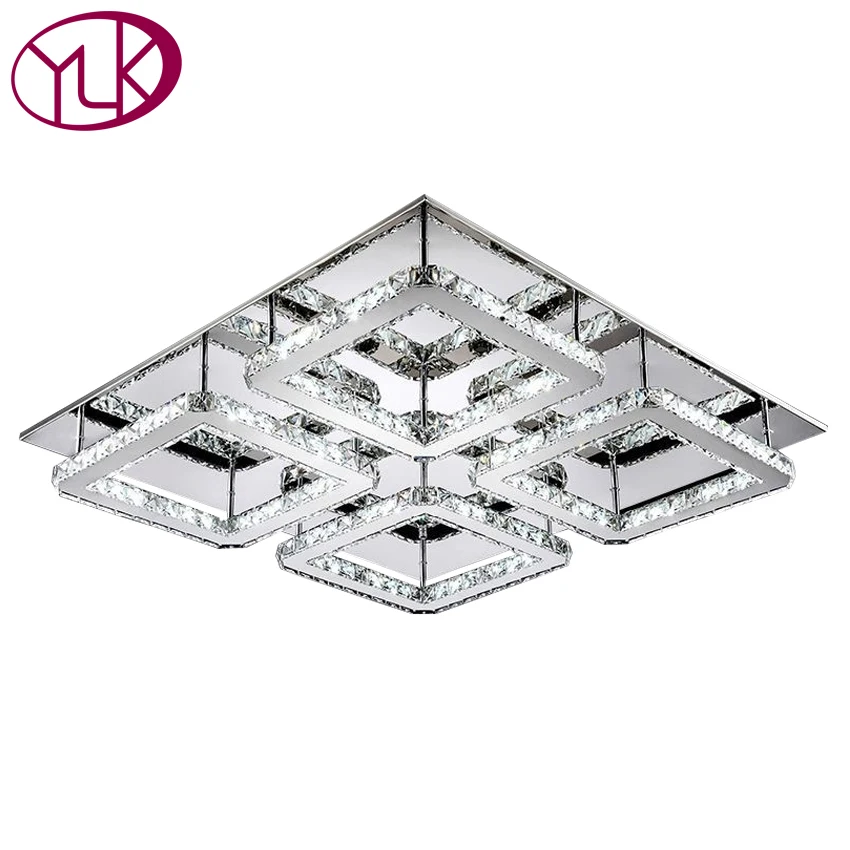 

Free Shipping Large Square Design Modern Led Crystal Ceiling Light 4-lights Lustres Home Decoration Luminaria Teto