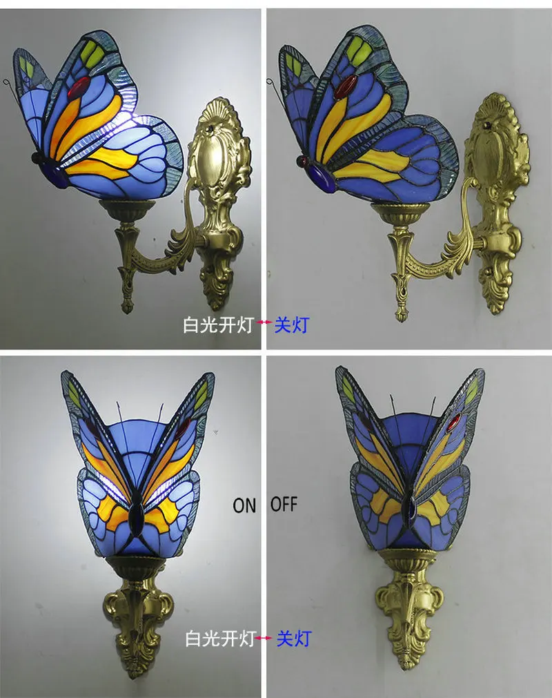 Europeu para Cima para Baixo Luzes de Parede para o Quarto Conduziu a Lâmpada Artpad Retro Vitrais Borboleta Cabeceira Corredor Frente Espelho E27 Turca 19 Luminárias de parede