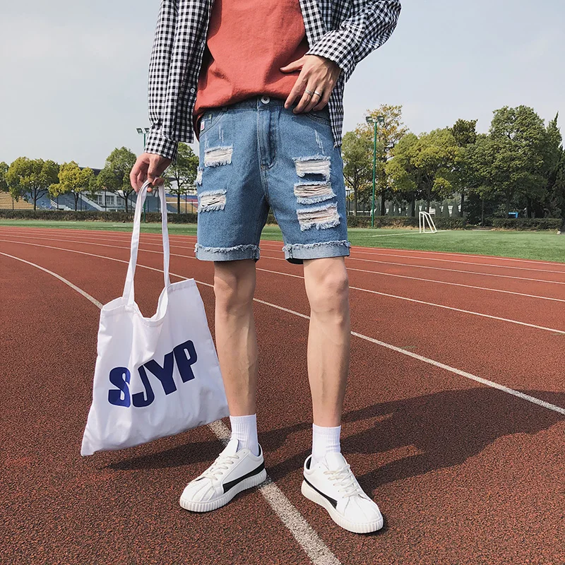 Джинсы короткие мужские летние новые модные шорты больших размеров 5xl мужские рваные потертые мужские джинсовые шорты masculino