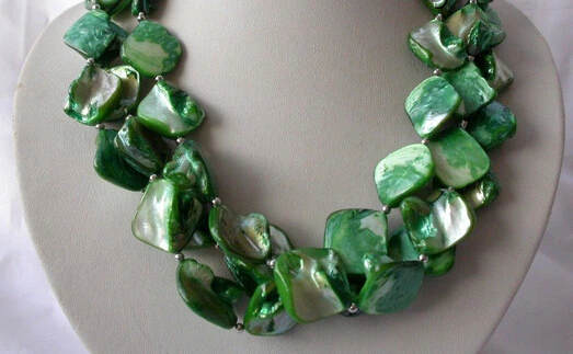 

huij 001464 classic 3strands baroque green shell pearl necklace
