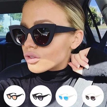 Винтажные женские солнцезащитные очки "кошачий глаз", большие круглые солнцезащитные очки, женские зеркальные солнцезащитные очки "кошачий глаз", фирменный дизайн