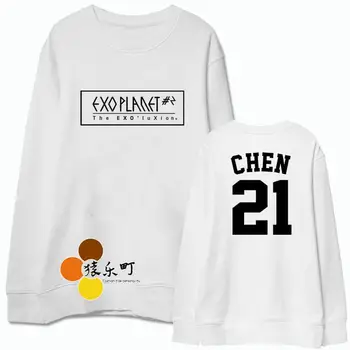 

Spring new kpop exo white thin sweatshirt exo planet concert same member name printing o neck pullover hoodies