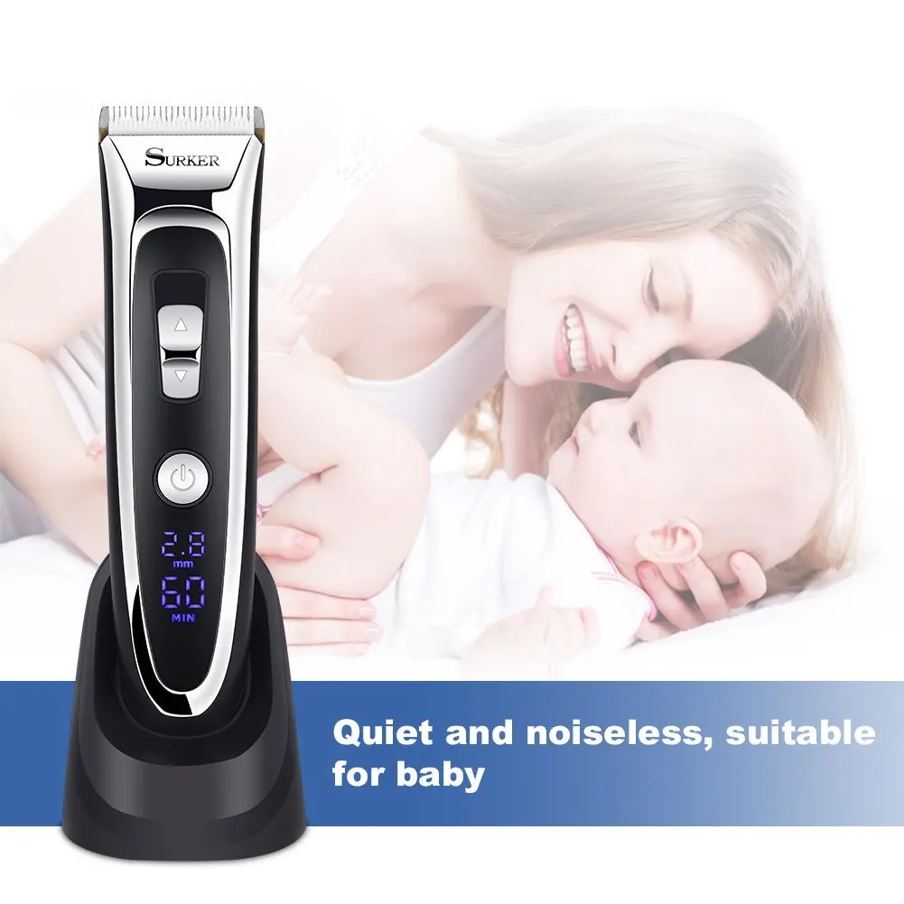 SURKER Rechargeable Hair Clipper Trimmer Beard Shaver Cordless Washable LED Display Ceramic Blade 