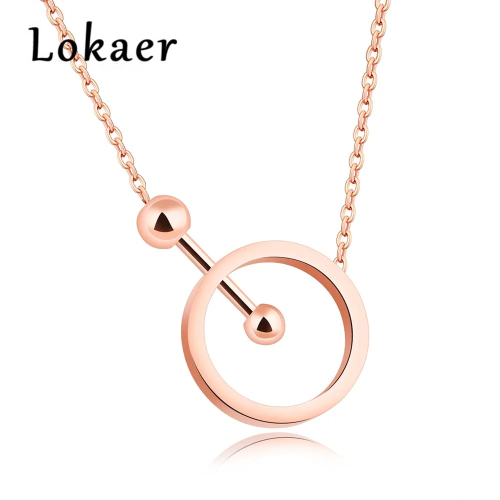 

Lokaer New Temperament Geometric Circular Ball Necklace Titanium Steel Rose Gold Color Clavicle Chain Simple Neckalce LGX1193