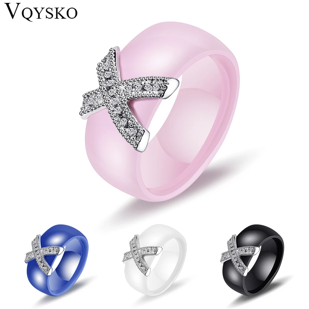 Fashion Jewelry Women Ring With AAA Crystal 8 mm X Cross Ceramic Rings For Women Wedding Party Accessories Gift Design 1