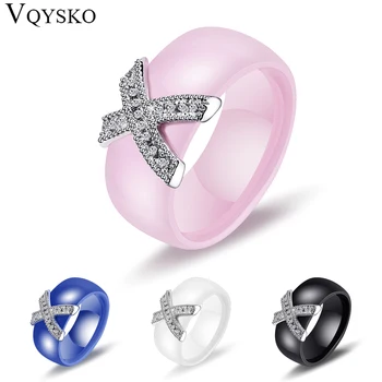 MEGA OFERTA ❤️ Anillo de cerámica con Cruz de cristal AAA para mujer, 8mm, accesorios de fiesta de boda, diseño de regalo - discount item 41% OFF Joyas y complementos