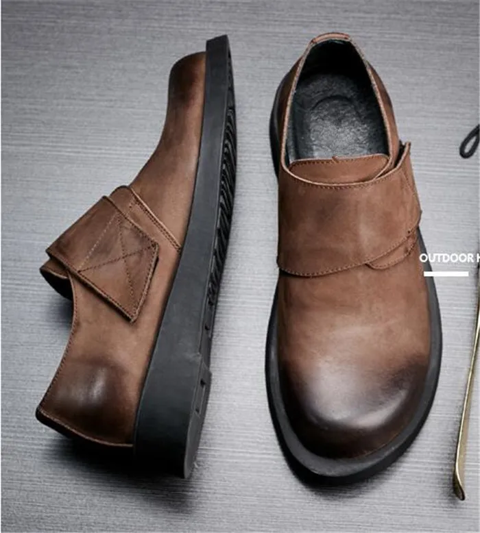 Для мужчин британский стиль весна ботинки в стиле ретро из нубука с большим носком обувь Для мужчин повседневная модная рабочая обувь Hook& Loop модели