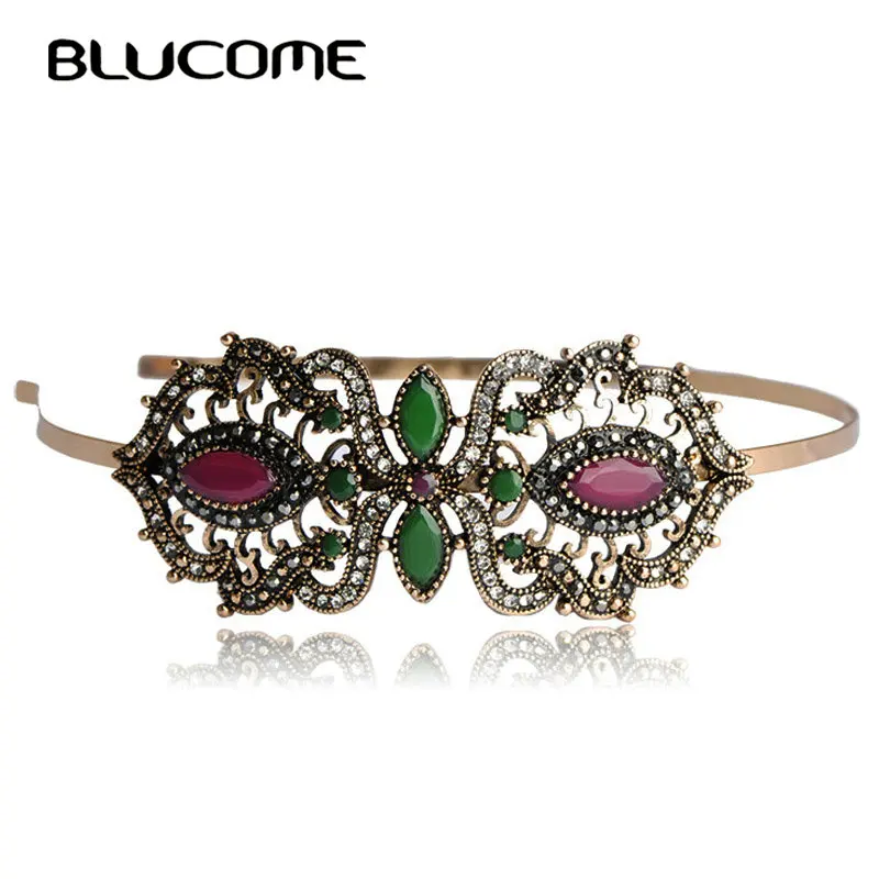

Blucome Newest Vintage Flower Resin Bow Hairband Hair Clip Hairpins Headdress Turkish Head Jewelry For Women Party Bijuterias
