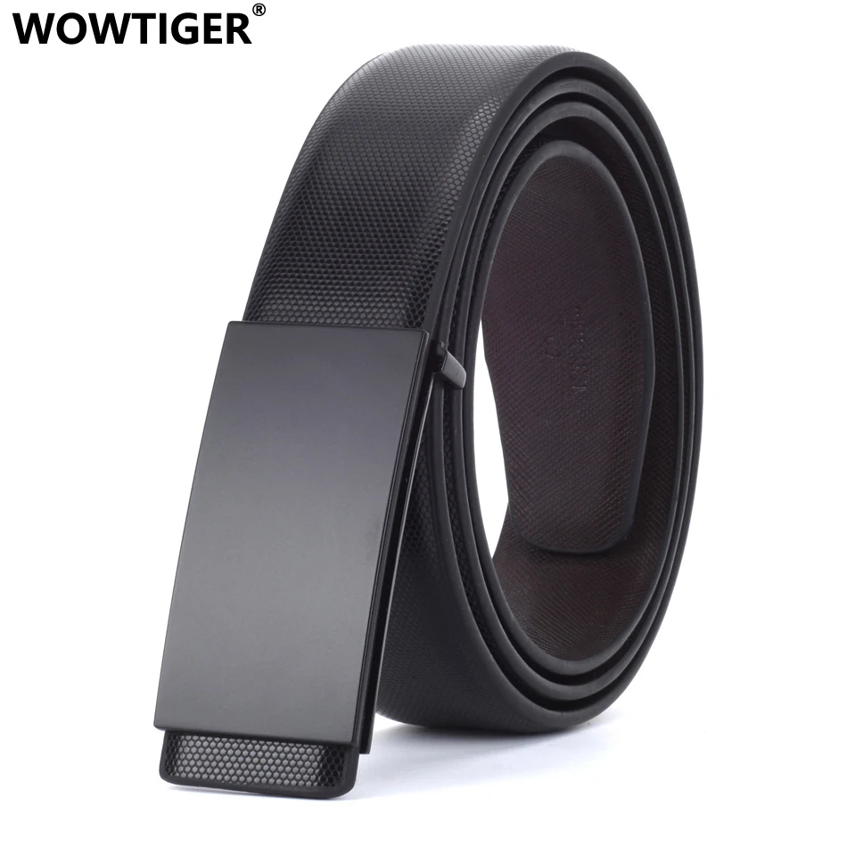 Koop WOWTIGER heren Designer Luxe Zwarte Gesp Glad gesp Lederen Broek accessoires riem Merk Pak riem Mannelijke Riemen voor Mannen