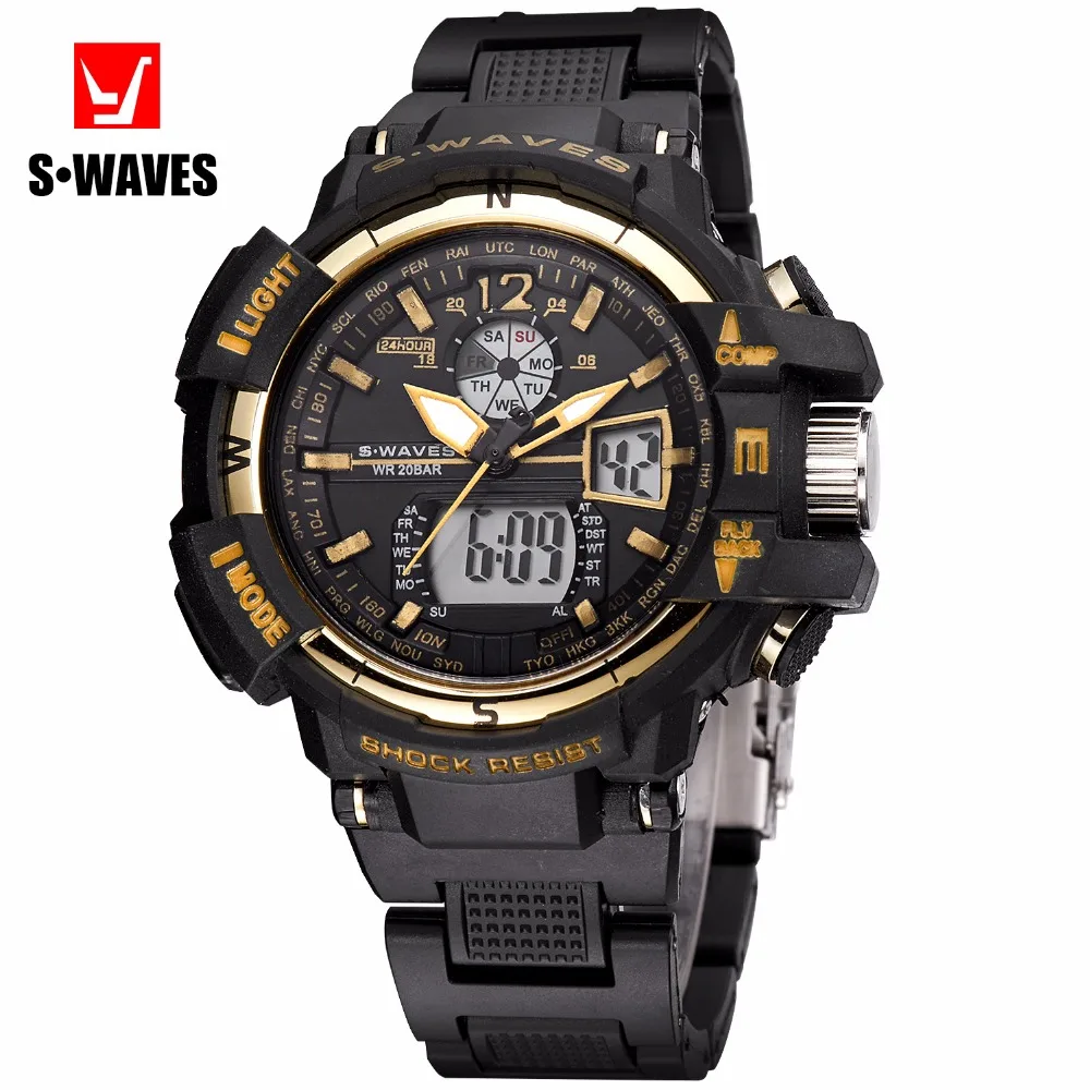  SWAVES Dual Display Watches Mens 2019 Military Water Resistant Reloj Hombre Plastic Casual Quartz L