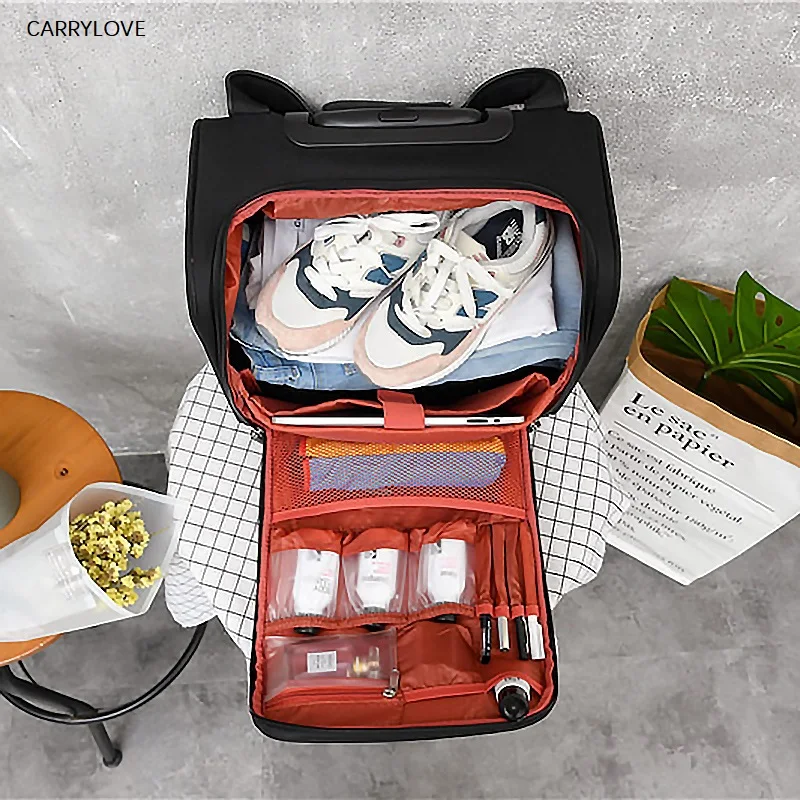 CARRYLOVE Luggage Metal Trolley Travel Bags Women&girls Flower Suitcase on...